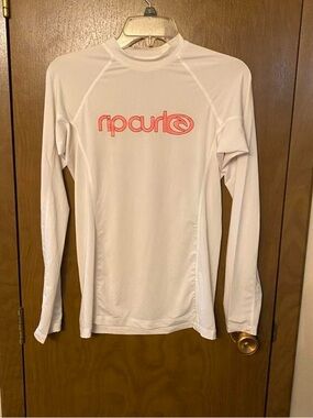 Rip Curl White Long-Sleeve Rash Tee with Pink Logo
